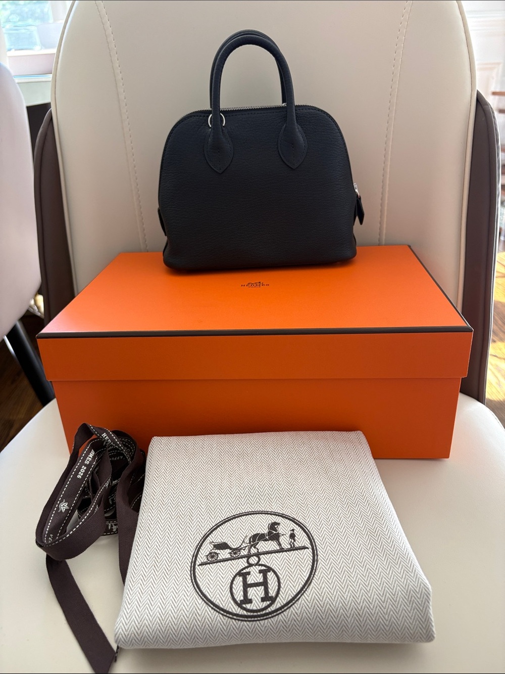 New giftable Hermes Black Mini bolide chèvre Top-Handle Bag